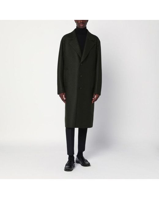 Harris Wharf London Black Khaki Single-Breasted Wool Coat for men