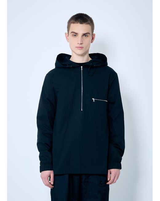 Dries Van Noten Blue Hooded Cotton Zip-Up Shirt for men