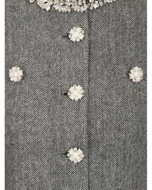 Self-Portrait Gray Herringbone Jacket With Crystal Trim