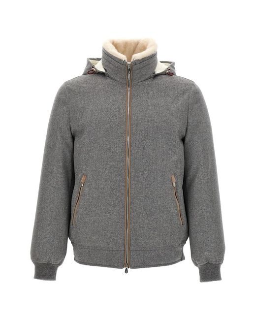 Brunello Cucinelli Gray Sherling Neck Bomber Jacket for men