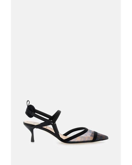 Fendi White Ff Velvet Slingback