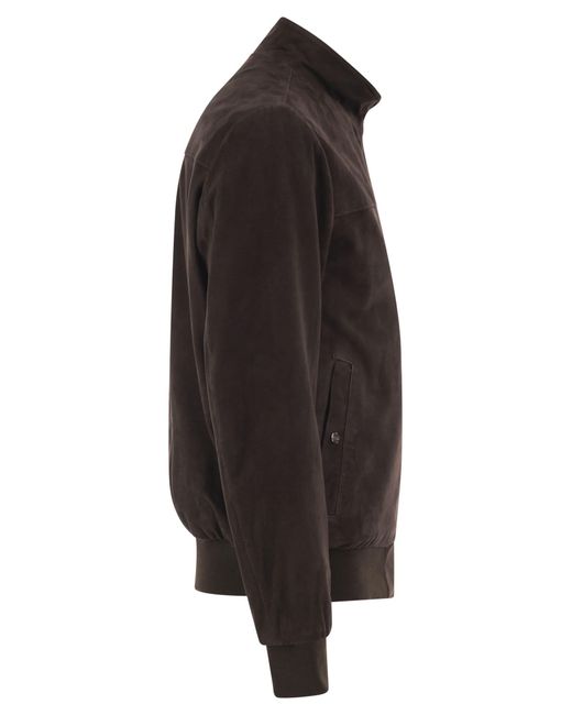 Herno Black Suede Goatskin Bomber Jacket for men