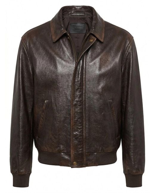 Prada Gray Leather Jacket for men