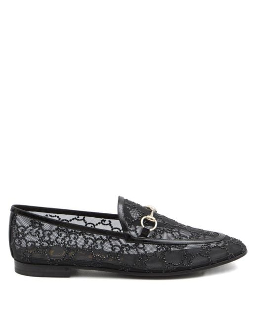 Gucci Black New Jordaan Gg Crystal Loafers