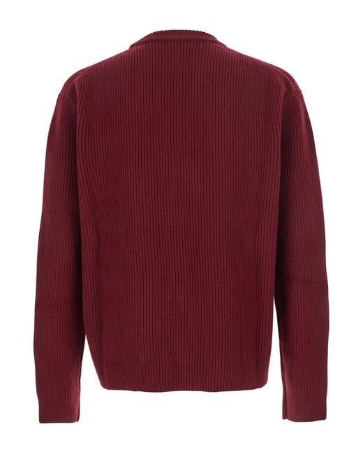 Gucci Red Bordeaux Crewneck Sweater With Logo Lettering Embroidery On The Front for men