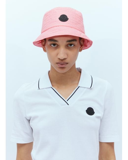 Moncler White Logo Patch Bucket Hat