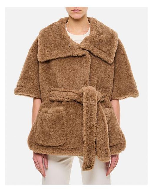 ポンチョ・ケープ MAX MARA AMATO TEDDY CAPE WITH BELT Teddy-fabric belted cape, colonial | 