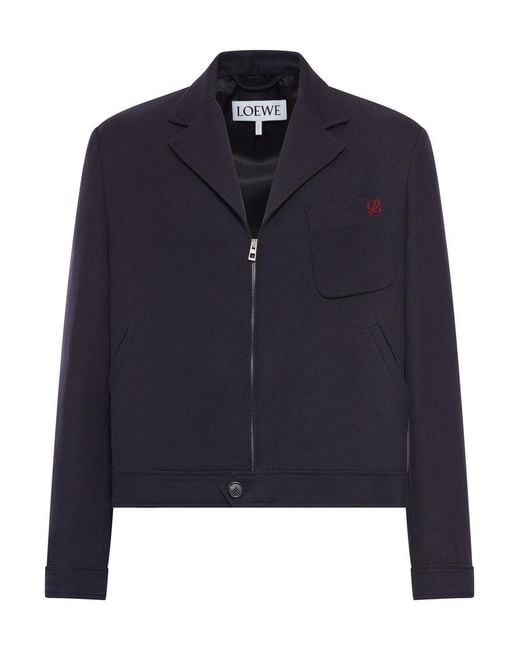Loewe Blue Wool Zip-Up Jacket for men