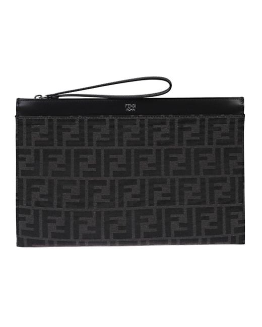 Fendi Black Flat Pouch Ff Jacquard for men