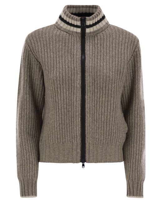 Brunello Cucinelli Brown Cashmere Cardigan With Shiny Trims