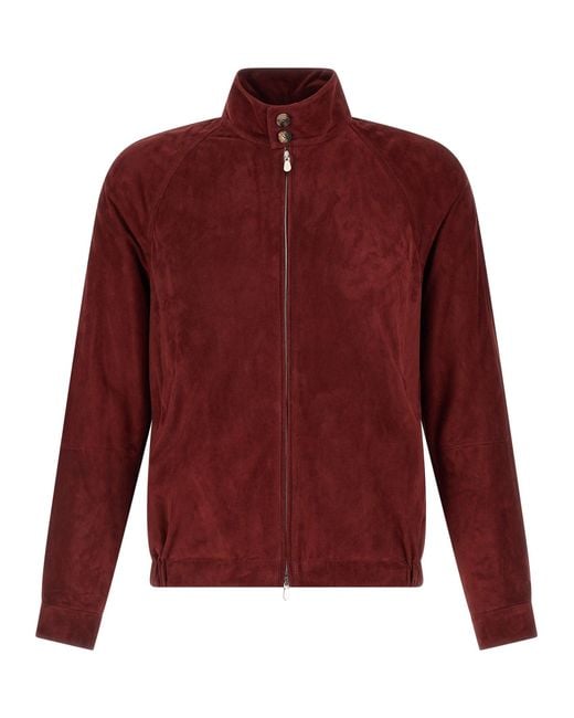 Brunello Cucinelli Red Lamb Leather Jacket Clothing for men