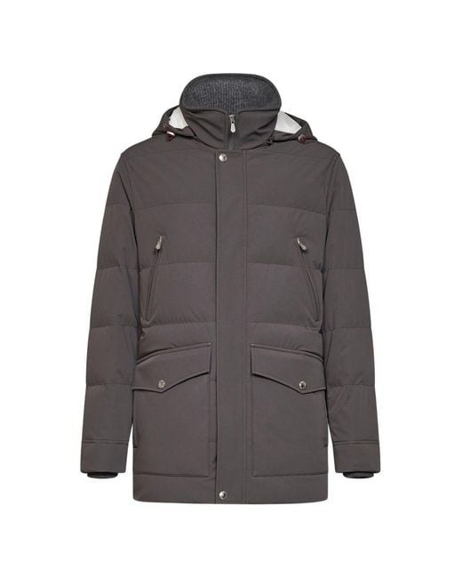 Brunello Cucinelli Gray Hooded Down Jacket for men