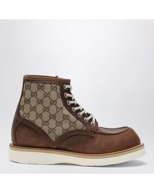 Gucci Brown Laced Ankle Boot With Gg Insert for men