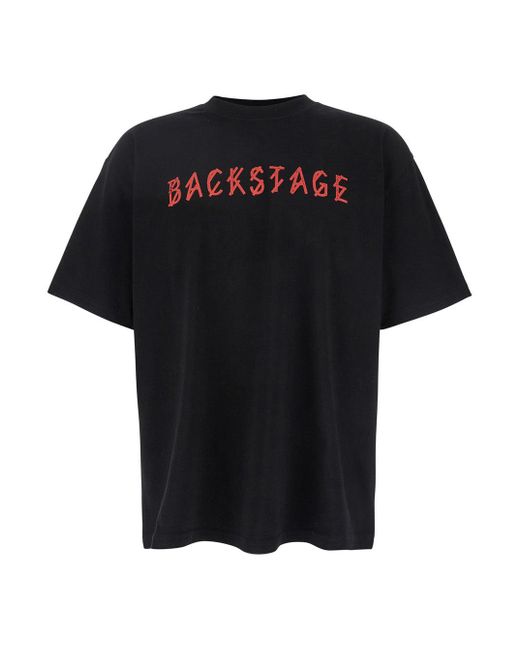 44 Label Group Black T-Shirt With Print On The Front And Maxi Logo On The Back for men