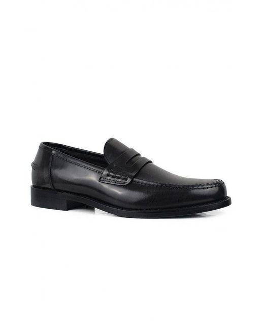 ALBERTO Black Leather Loafers for men