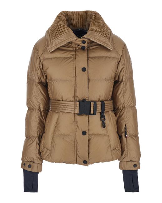 Moncler Women's Brown 'Bataillouse' Down Jacket With Logo Patch On The Sleeve And Front Belt