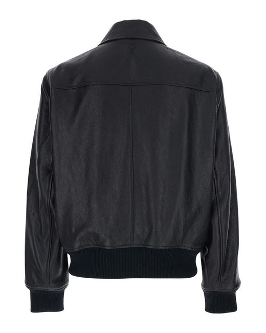 AMI Black Jacket With Front Zip Closure And Long Sleeves for men