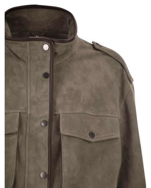 Brunello Cucinelli Green Suede Utility Jacket With Patch Pockets