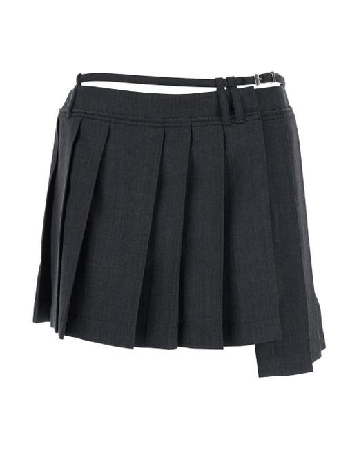 Acne Black Pleated Belted Skirt With Asymmetric Design