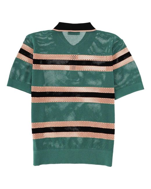 Dries Van Noten Green Mesh Polo Shirt for men