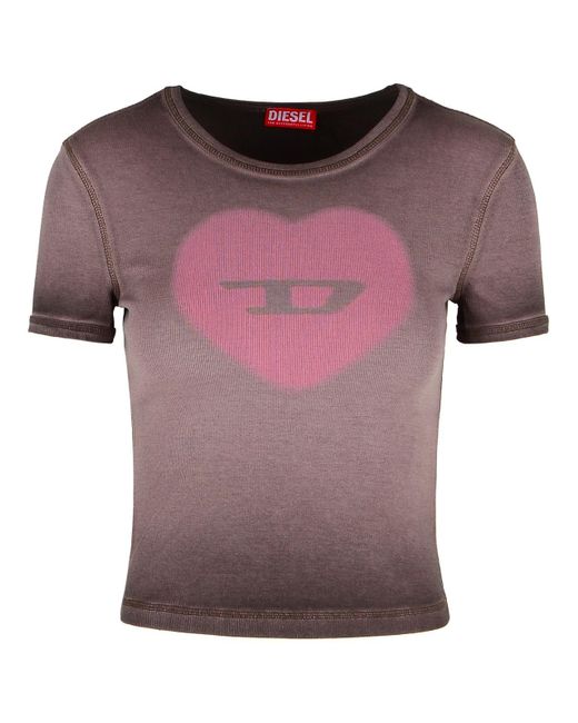 DIESEL Pink Ele' Burgundy Cotton T-Shirt