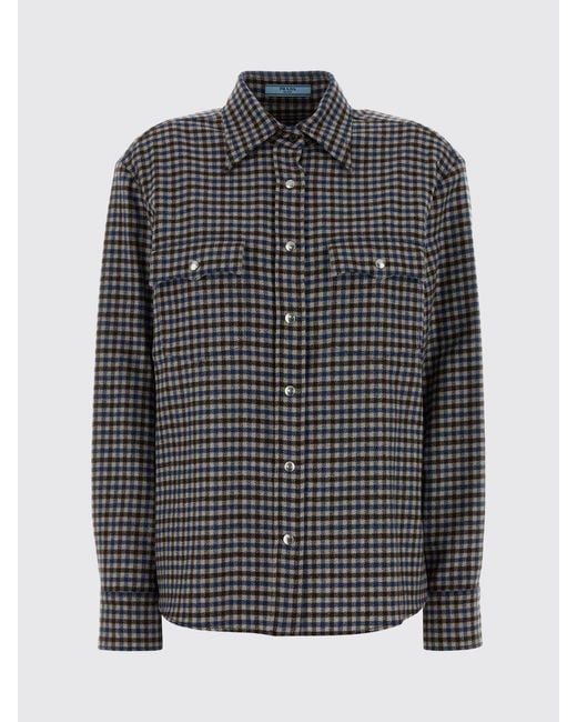 Prada Black Checked Virgin Wool Shirt