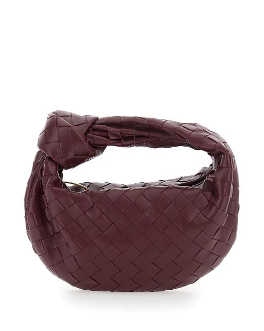 Bottega Veneta Purple 'Mini Jodie' Bordeaux Handbag With Intrecciato Motif