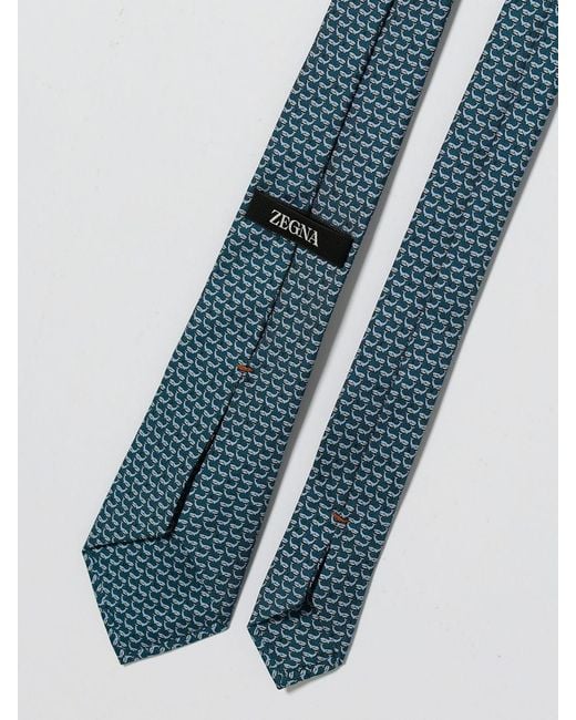 Zegna Blue Printed Silk Tie for men