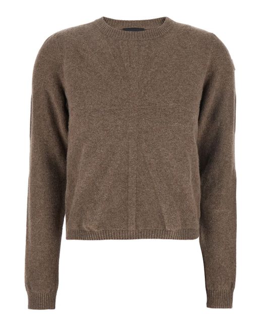 Rick Owens Brown 'Biker' Crewneck Sweater With Logo Patch On The Sleeve for men