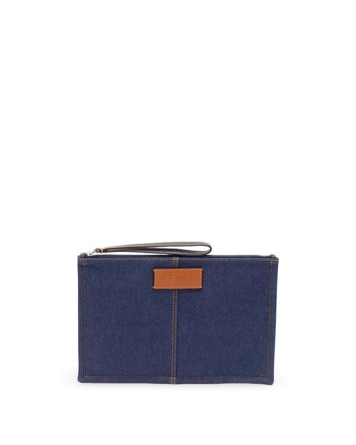 Fendi Blue Flat Pouch Denim for men