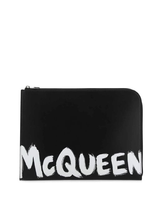 McQueen Black Leather Document Holder for men
