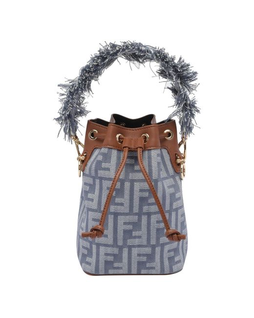 Fendi Blue Ff Jacquard Denim Effect Mon Tresor Bucket Bag
