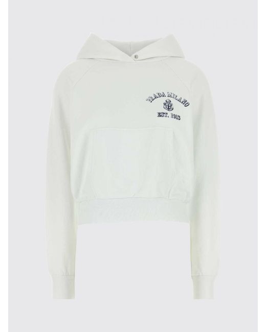 Prada White Cropped Cotton Hoodie