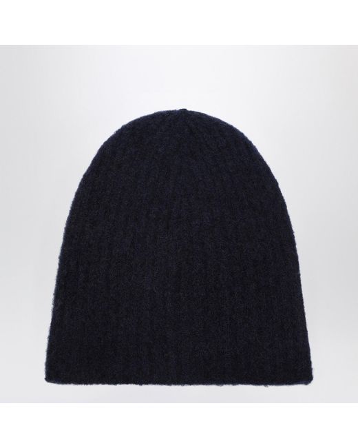 Roberto Collina Blue Cashmere Ribbed Hat