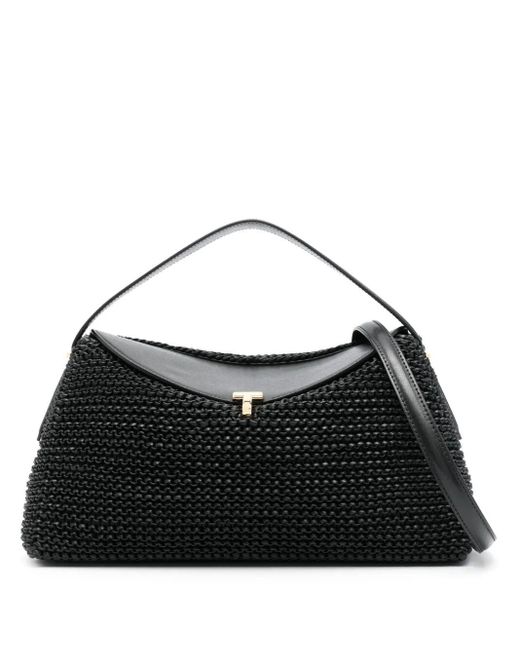 Totême  Black T-Lock Woven Leather Top Handle