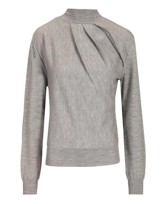 Givenchy Gray Draped Wool Blend Turtleneck Sweater