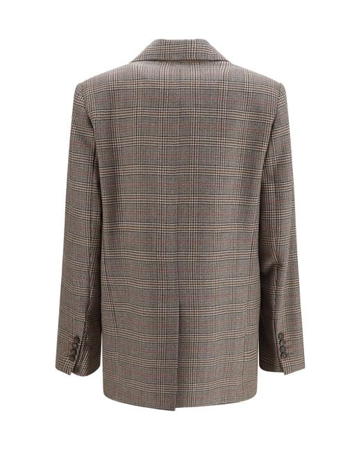 Max Mara Brown Checked Pattern Wool Blazer