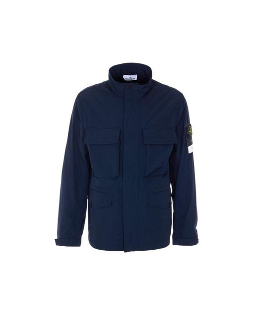 Stone Island Blue Logo Micro Twill Jacket for men