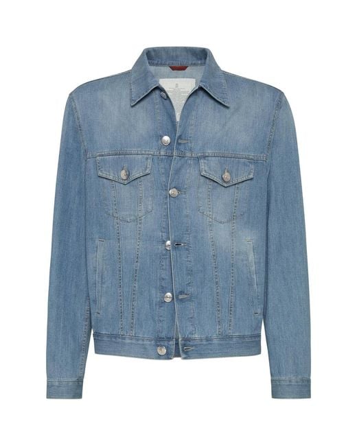 Brunello Cucinelli Blue Button Up Denim Jacket for men