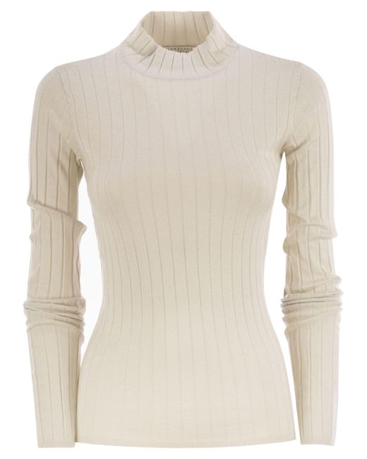 Brunello Cucinelli Natural Lightweight Cashmere And Silk Broad Rib Sweater