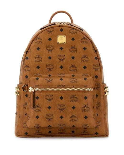 MCM Brown Printed Canvas Medium Stark Backpack