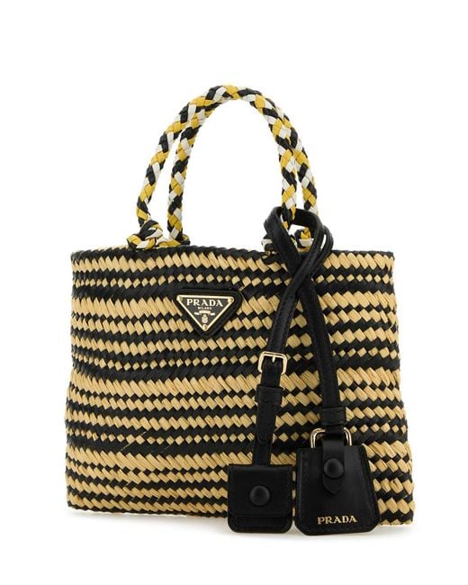 Prada Metallic Two-Tone Raffia Handbag