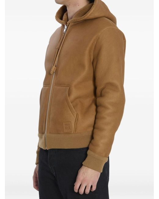 Loewe Brown Hooded Leather Jacket for men