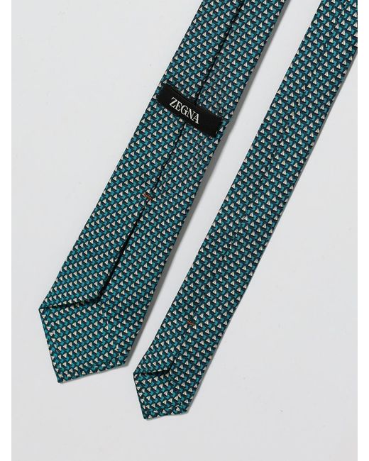 Zegna Blue Silk Tie With All-Over Sails Print for men