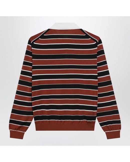 Prada Red Rust/ Striped Silk Polo