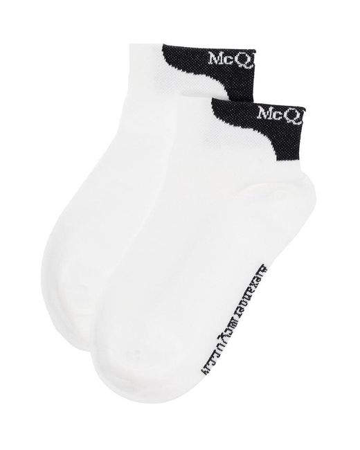 McQueen White Cotton Socks With Logo for men