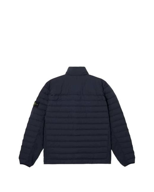 Stone Island Blue Quilted Jacket With Logo Patch for men
