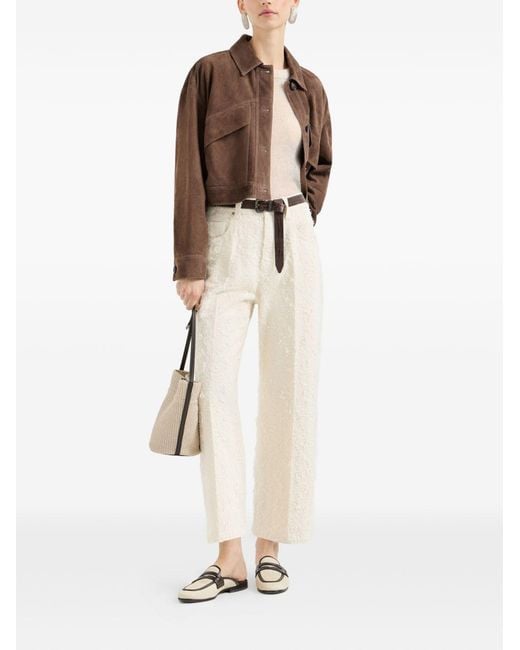 Brunello Cucinelli Brown Suede Cropped Jacket
