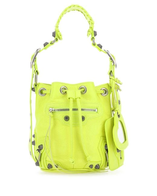 Balenciaga Women's Yellow Fluo Leather Le Cagole Xs Bucket Bag