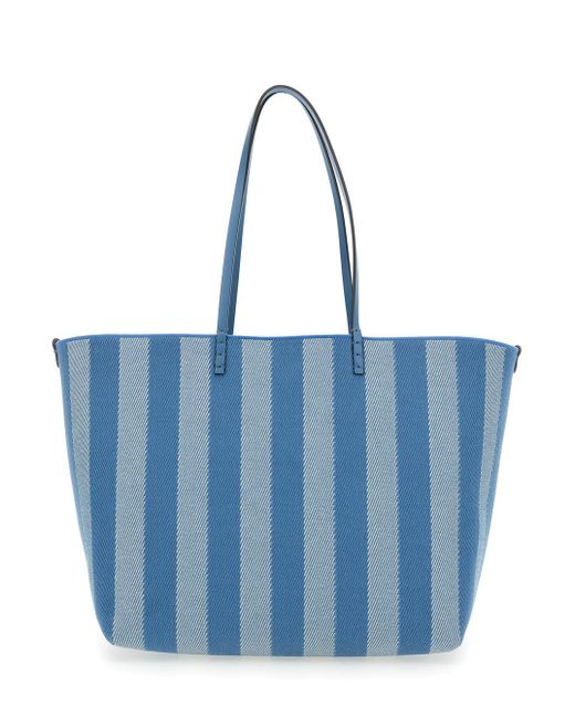 Fendi Blue 'Roll Large' Shopper With Reversible Design And All-Over Striped Motif for men